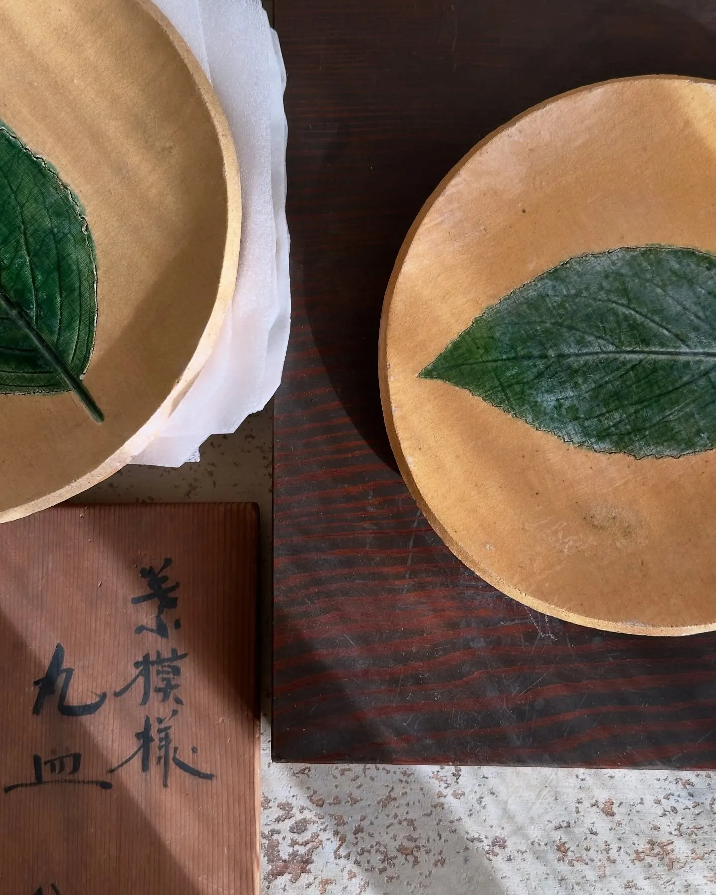 【葉模様 丸皿 陶器 6寸】