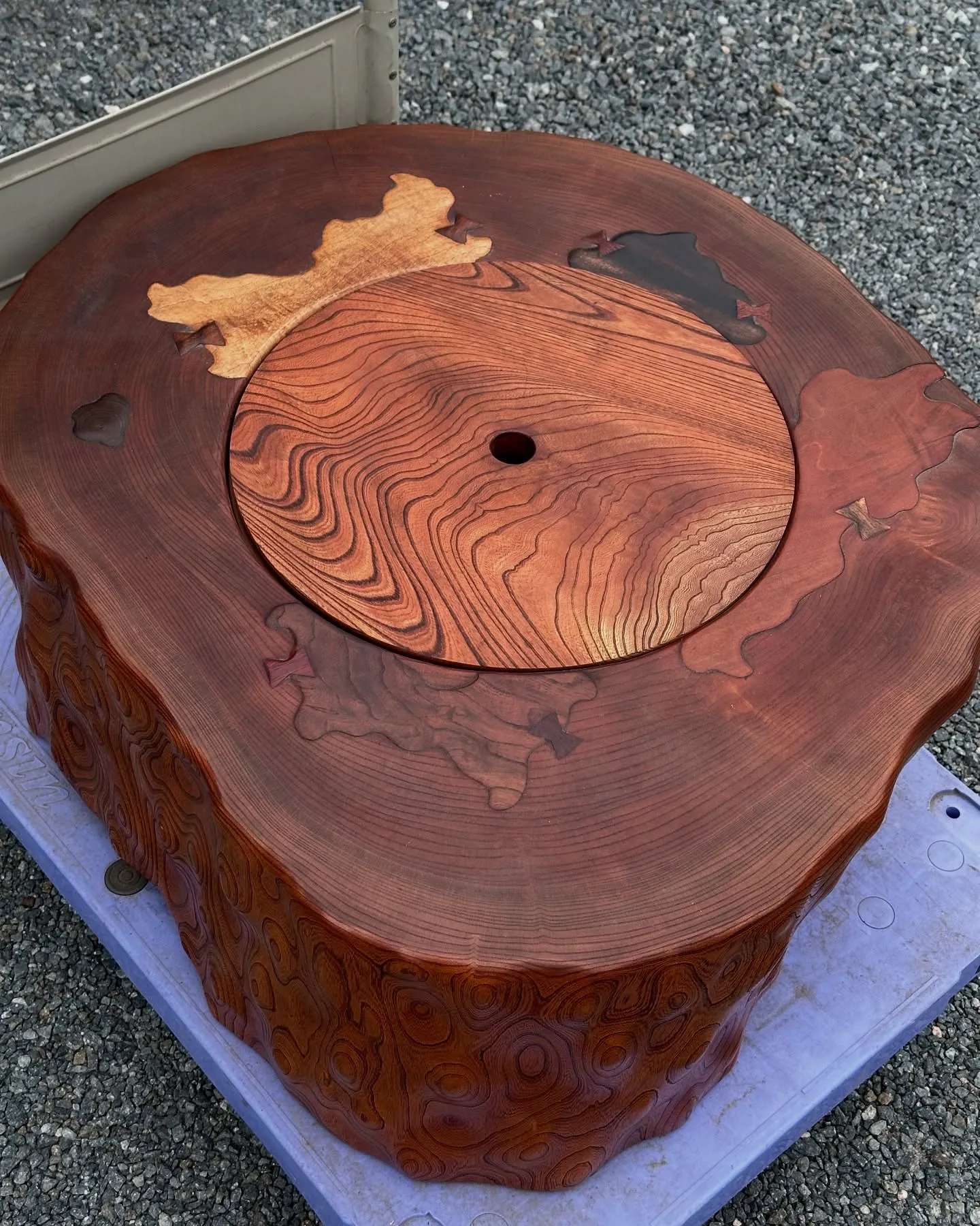 【兵庫 加古郡 遺品整理 買取 欅 くり抜き 火鉢 木象嵌】