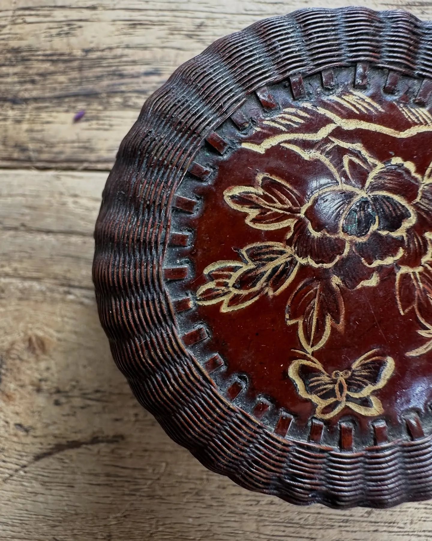 【時代 竹編 香合 漆器】