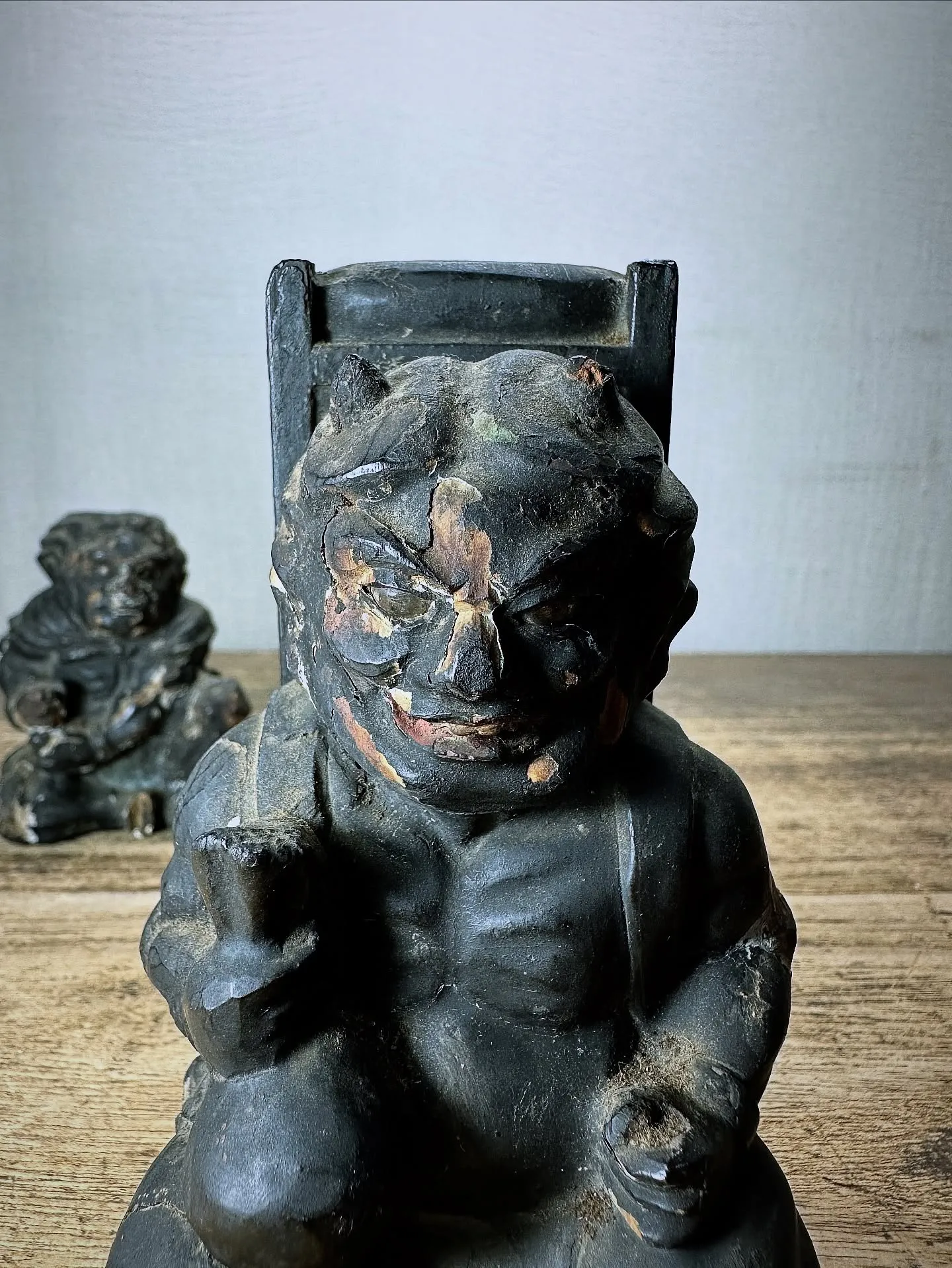 【時代 木彫 鬼 玉眼】