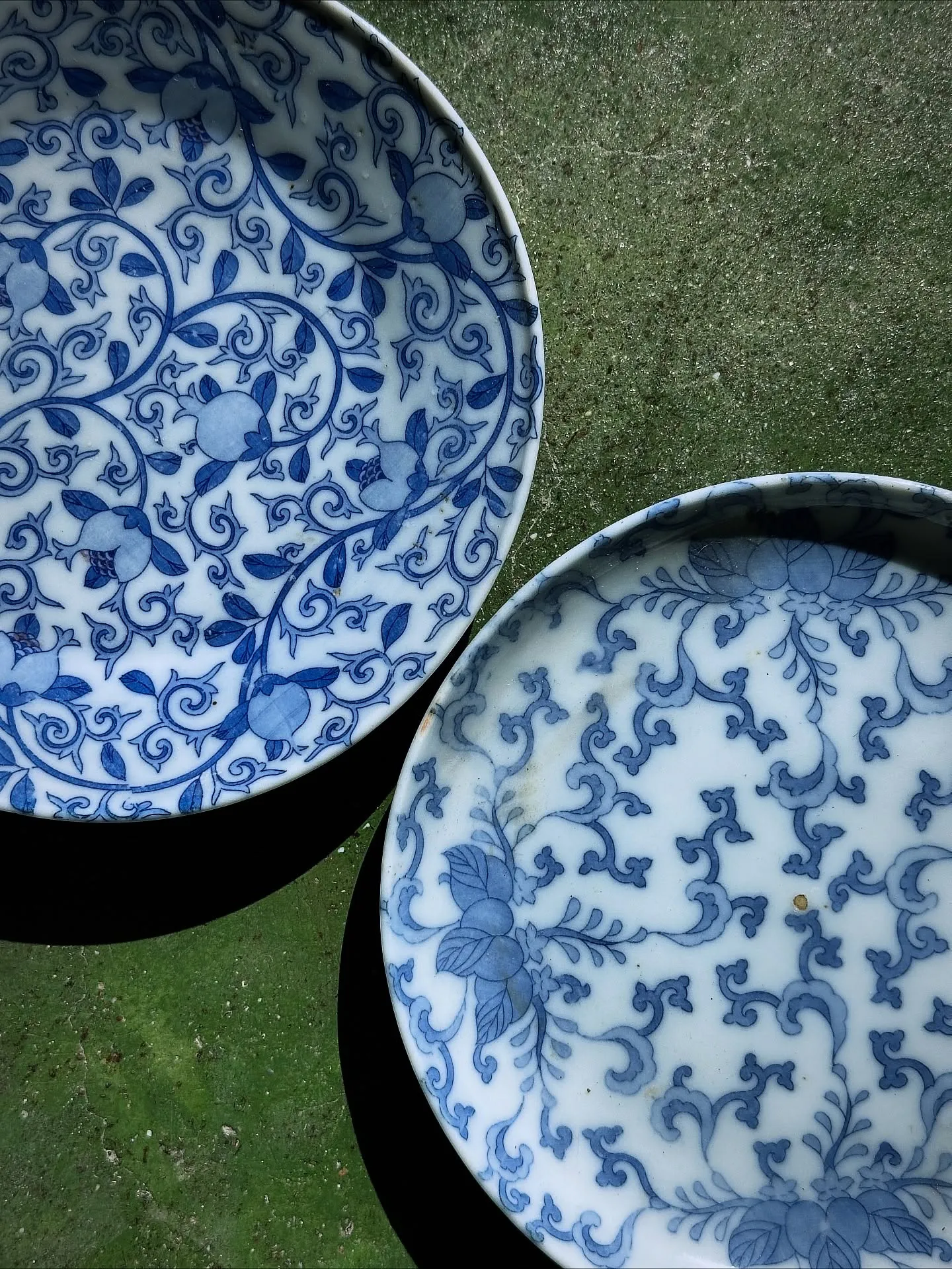 【時代 印判皿 5寸 柘榴唐草 レトロ 古道具】