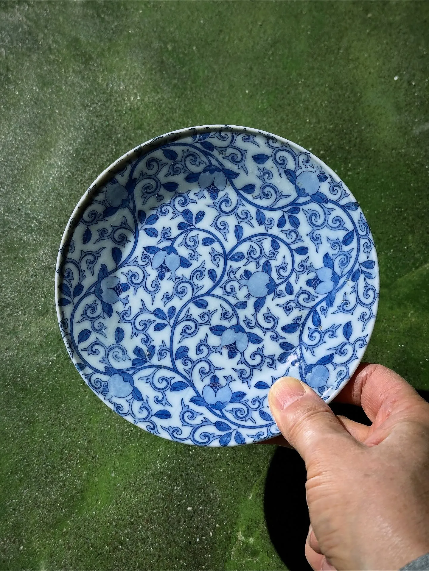 【時代 印判皿 5寸 柘榴唐草 レトロ 古道具】