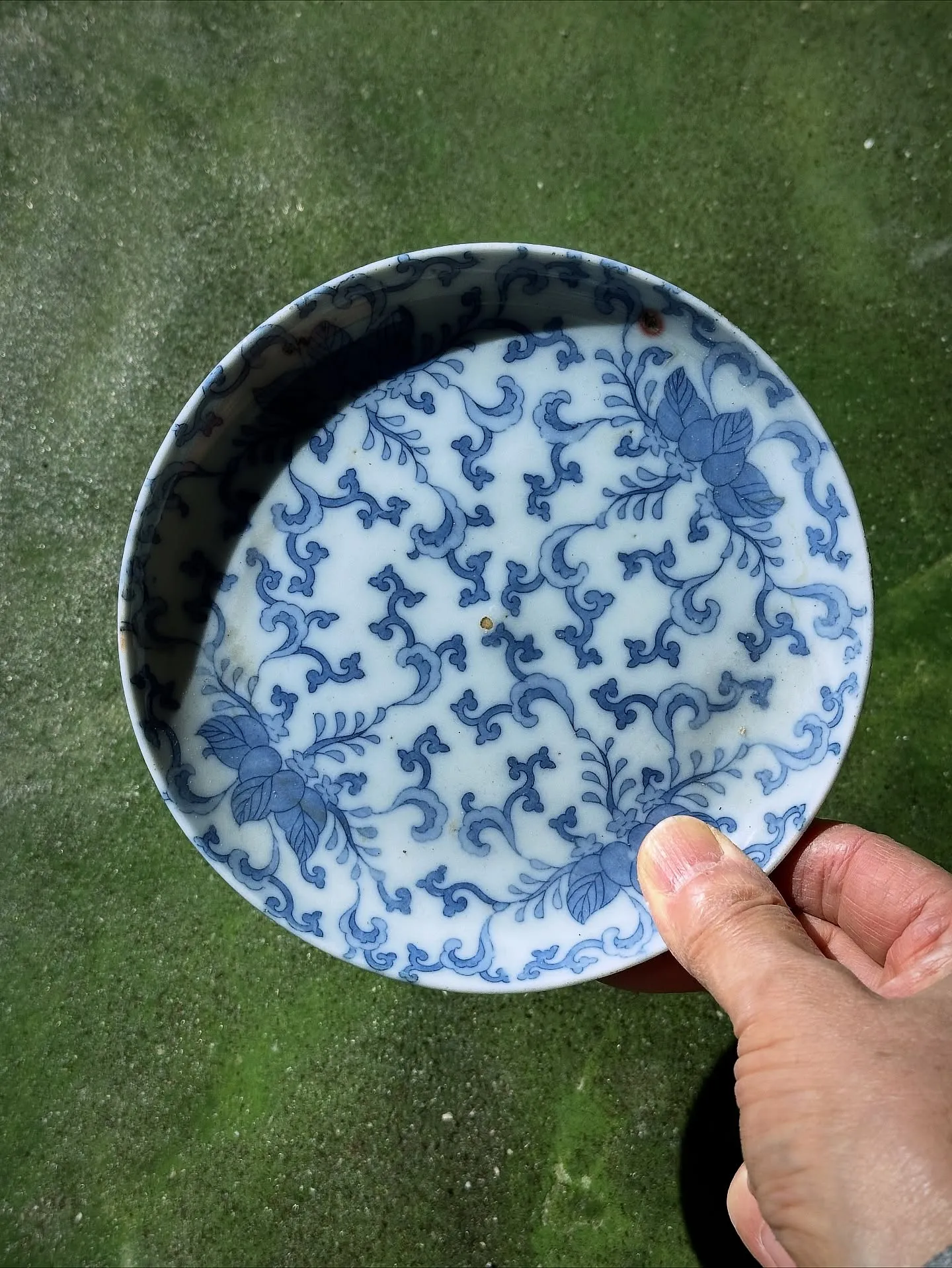 【時代 印判皿 5寸 柘榴唐草 レトロ 古道具】