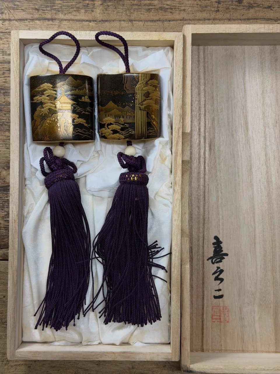 【輪島塗 山水蒔絵 風鎮 掛軸】